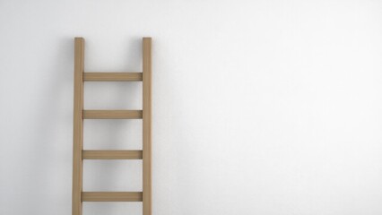 A minimalist wooden ladder leaning against a plain white wall, showcasing modern interior decor with clean lines, natural materials, and Scandinavian style
