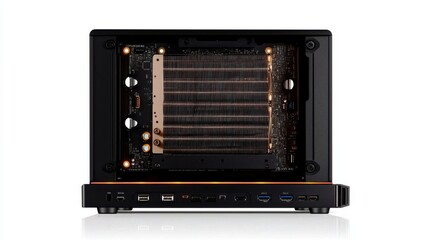 Fototapeta premium Open Black Computer Case with Visible Internal Components and Ports