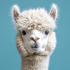 Obraz premium Fluffy White Alpaca Portrait Cute Animal Face Farm Animal