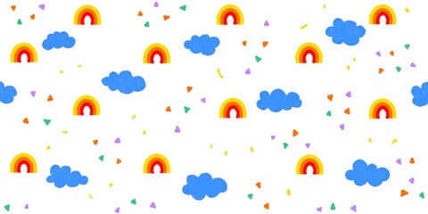 seamless pattern of rainbow and cloud, childish simple art concept for wallpaper or wrapping paper.