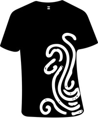 Minimalist black oversized tee featuring intricate white abstract lines in a vector style, ideal for mockups or design elements with a contemporary vibe.