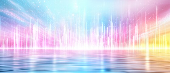 digital wallet concept Vibrant abstract landscape with colorful light patterns reflecting on water surface.