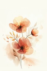 Soft watercolor illustration of poppy flowers with delicate leaves against a light background creating a serene atmosphere
