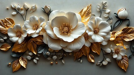 Luxury floral 3D golden embossed high resolution hd picture