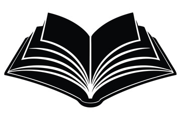 Open book isolated vector hand drawn illustration Black contour silhouette reading
