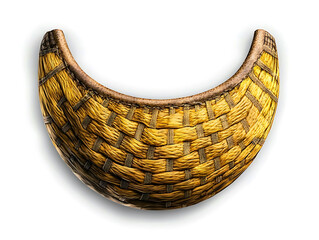Obraz premium A curved woven basket fragment with a textured surface illuminated by a warm light casting a soft shadow.