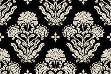 Ikat floral paisley embroidery seamless pattern on background. Ikat ethnic flower oriental pattern traditional. Aztec style abstract vector illustration. design for ikat floral fashion fabric,clothing
