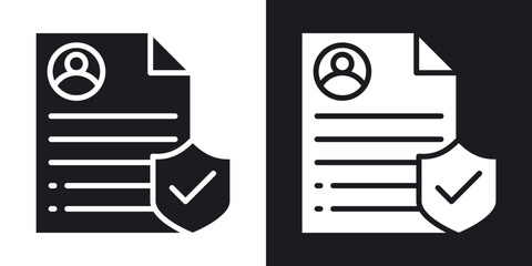 Insurance policy icons in solid black and white collection