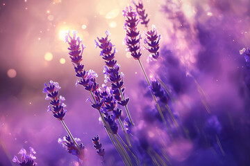 Naklejka premium vivid lavender field, emphasizing the beauty of the flowers in full bloom. It captures the natural allure and tranquility of a lavender landscape, with a focus on the vibrant purple tones.