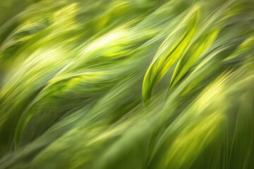 Fototapeta premium field of lush green grass or barley, with a focus on the natural movement and texture created by the wind.