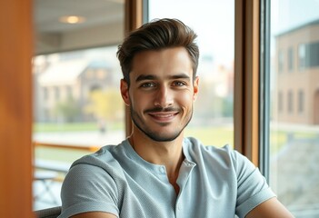 Fototapeta premium Male portrait in a window with natural light