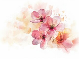 Obraz premium Delicate pink blossoms with soft watercolor splashes create a tranquil scene in spring, symbolizing renewal and beauty in nature's artwork