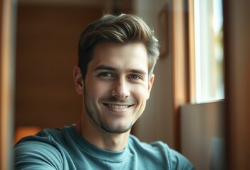 Obraz premium Natural light male portrait in a window