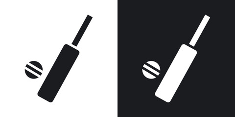 Cricket icons in solid black and white collection