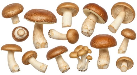 Freshly Picked Mushrooms on White Background