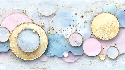 Elegant Abstract Art Pastel Gold Circles Marble Texture Golden Specks Background