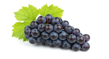 Fototapeta premium Isolated Purple Grapes with Leaves on White Background