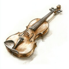 Obraz premium Detailed Hand-Drawn Illustration of a Classic Wooden Violin