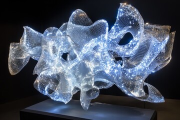 Abstract futuristic sculpture of interconnected digital strands and glowing energy
