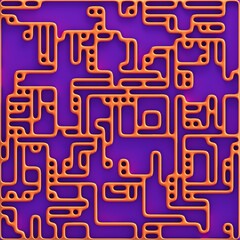 Colorful bright 3D illustration, abstract pattern, scheme, Y2K style, labyrinth, smooth streamlined shapes, background