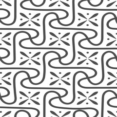 Seamless black and white geometric pattern with flower silhouettes