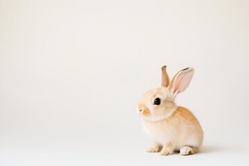 Obraz premium Small round bunny sitting still, long ears flopping, curious expression