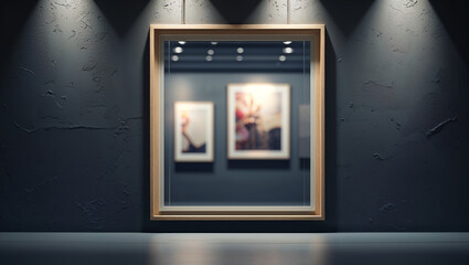 Modern Art Gallery Empty Frame Mockup on Dark Wall