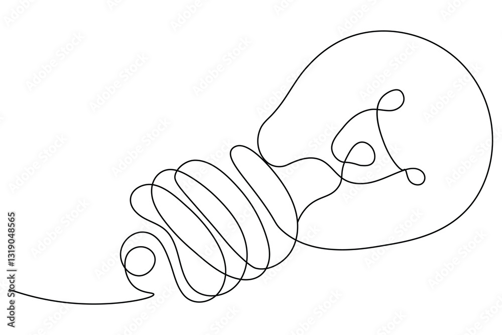 Wall mural continuous one simple single line art of light bulb with heart icon outline vector