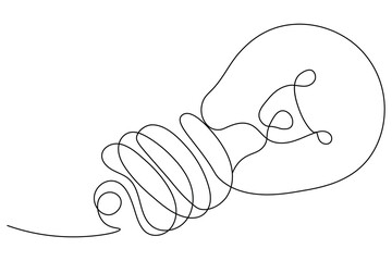 Continuous one simple single line art of light bulb with heart icon outline vector

