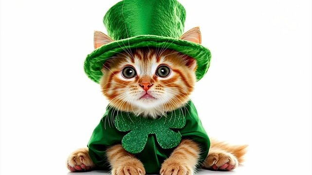 Portrait of a ginger cat wearing a green leprechaun hat, celebrating saint patrick's day	
