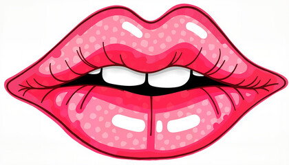 Obraz premium Playful pop art lips design in bright pink and red hues, vibrant style