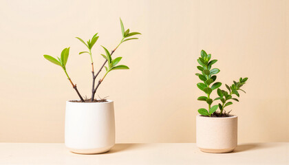 Fototapeta premium Contrasting healthy and damaged plants on pastel background, symbolism of growth