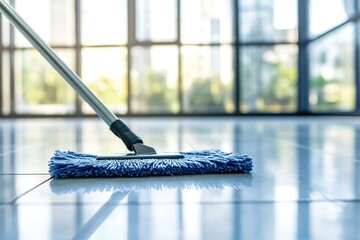 Washing dirty tiled floor with mop