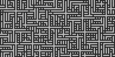 Black and white 3d illustration, abstract pattern, scheme, labyrinth, chinese style ornament, background, alphamap