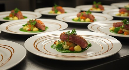 Artistic Food Composition: Streaked Sauces and Natural Colors