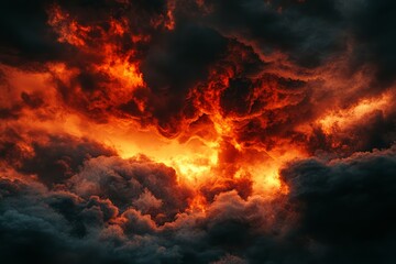 Fiery clouds in dramatic sky with intense hues. Artificial Intelligence