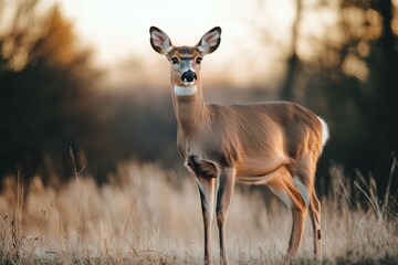 Fototapeta premium Young deer in sunlit forest clearing. Artificial Intelligence