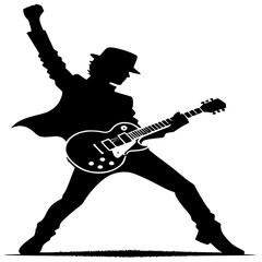 Guitar Silhouette: A striking silhouette captures a dynamic guitarist mid-performance, exuding energy and passion. 