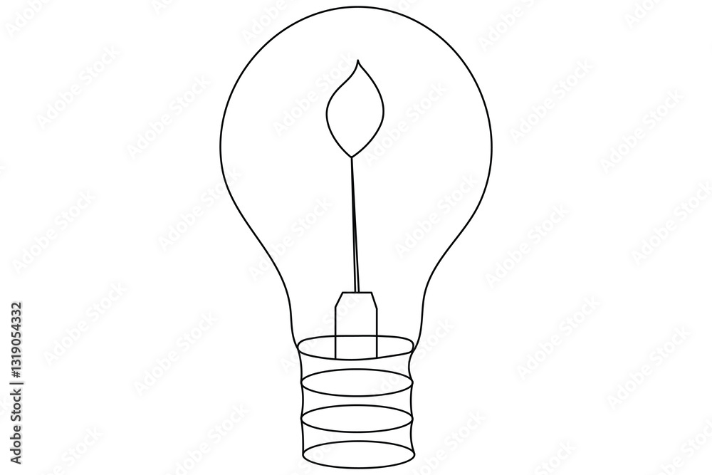 Wall mural continuous one simple single line art of light bulb with heart icon outline vector