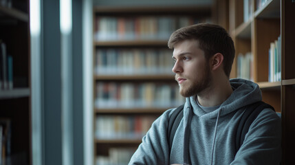 Young student in casual attire, focused and determined, embodying the pursuit of knowledge and academic growth