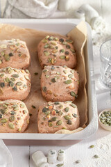 Fluffy pumpkin seed buns, a perfect addition to any breakfast.