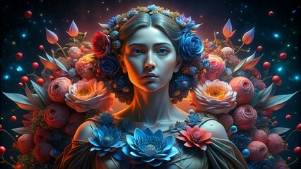 A woman Surrounding with Vibrant flowers