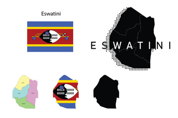 Eswatini flag and map illustration vector.