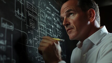 Businessman with Furrowed Brow in Deep Concentration