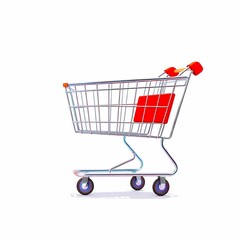 Retail's Companion: A classic shopping cart stands ready, its empty basket anticipating the next customer, a symbol of retail commerce, shopping experience, and consumerism.