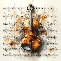 Fototapeta premium Watercolor Violin Music Sheet Artistic Composition