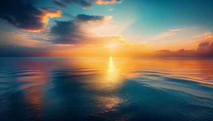 Obraz premium Spectacular abstract image of a scenic calm ocean, sunrise sky reflecting in the water