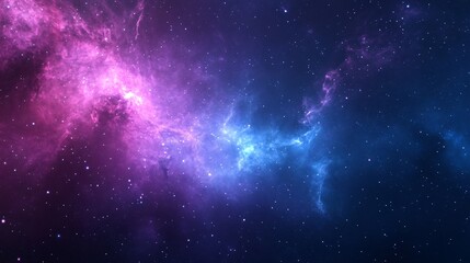 Naklejka premium Vibrant cosmic nebula, swirling gas clouds in purple and blue hues, perfect for science fiction themes or space exploration.
