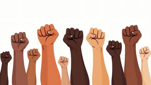 raised fists of different skin tones, symbolizing unity and solidarity