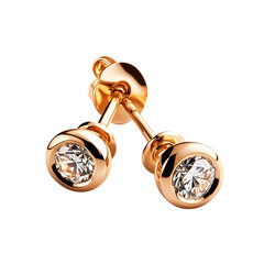 A Pair of Elegant Gold Earrings with a Diamond Isolated on Transparent Background
